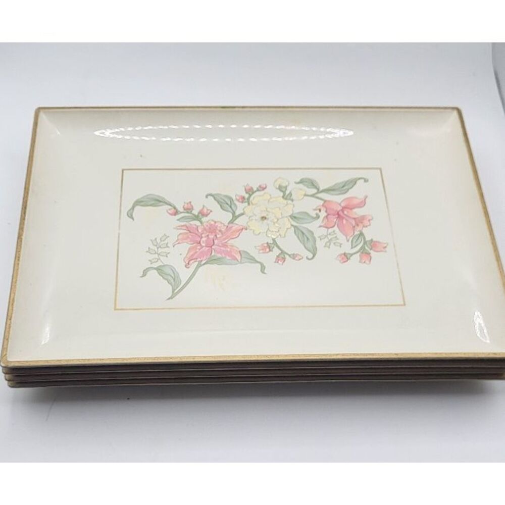 Set of 4 Vintage Otagiri Prima Embossed Flowers Lacquerware Trinket Candy Tray - Picture 2 of 9